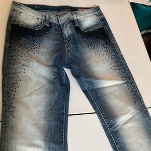 Rerock size 30 blue straight leg jeans with navy sequin detail